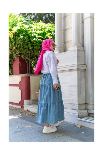 Büzgülü- Beli Lastikli Kot Etek - 8