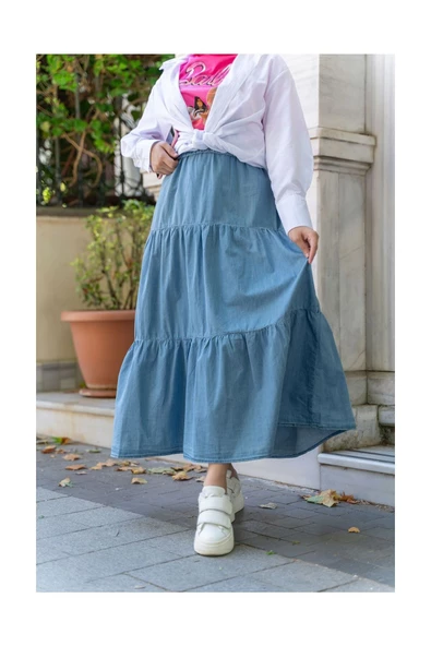 Büzgülü- Beli Lastikli Kot Etek - 7