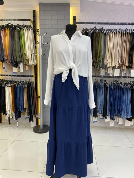 Büzgülü- Beli Lastikli Kot Etek - 11