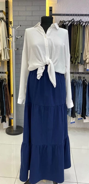 Büzgülü- Beli Lastikli Kot Etek - 12