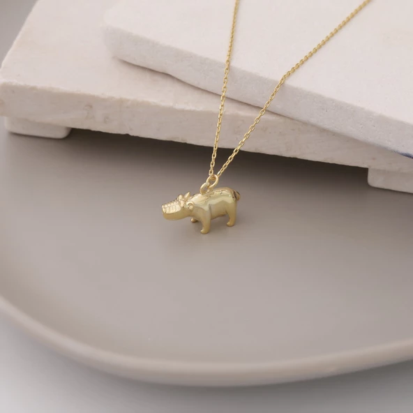 925 Ayar Gümüş Su Aygırı Kolye - Resim 3