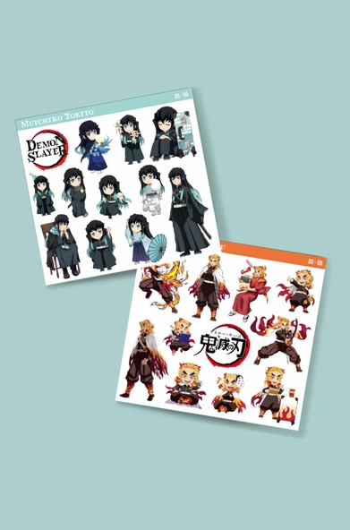 Muichiro Tokito-Senjuro Rengoku -Demon Slayer-2li çıkartma-etiket-süsleme-hediye - 2
