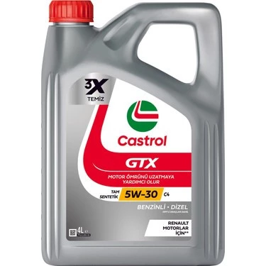 CASTROL Castol GTX C4 5w30 4 lt. Tam Sentetik Motor Yağı Yeni 2024 Üretimi Dpf Araçlar Için (BENZİN&DİZEL)