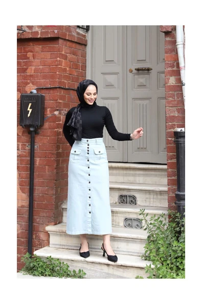 Boydan Düğmeli Körük Cepli Tesettür Etek - 9