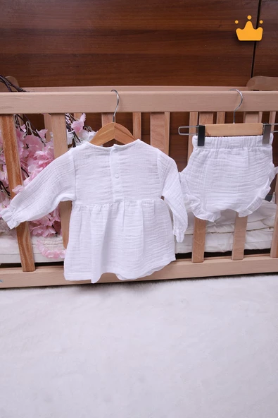 Babyhola Kız Bebek Çocuk Müslin Önlüklü Şortlu Elbise 22410 - 11