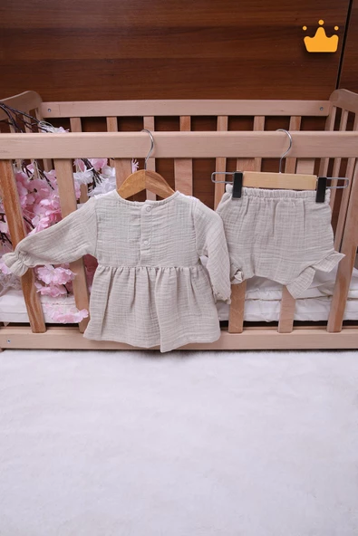 Babyhola Kız Bebek Çocuk Müslin Önlüklü Şortlu Elbise 22410 - 5