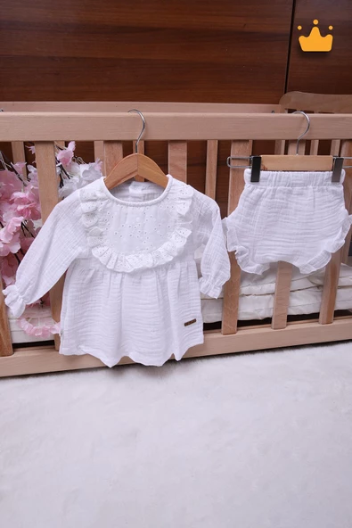 Babyhola Kız Bebek Çocuk Müslin Önlüklü Şortlu Elbise 22410 - 7