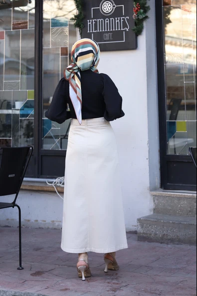 Cep Detaylı Kemerli Tokalı Gabardin Etek - 9