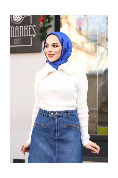 Beli Çıt Çıtlı Fermuar Cep Detaylı Kot Etek - 3