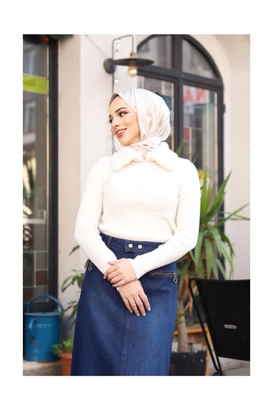 Beli Çıt Çıtlı Fermuar Cep Detaylı Kot Etek - 9