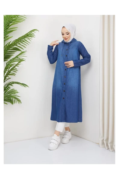 Denim Kapşonlu Kap- Denin Pardesü - 4