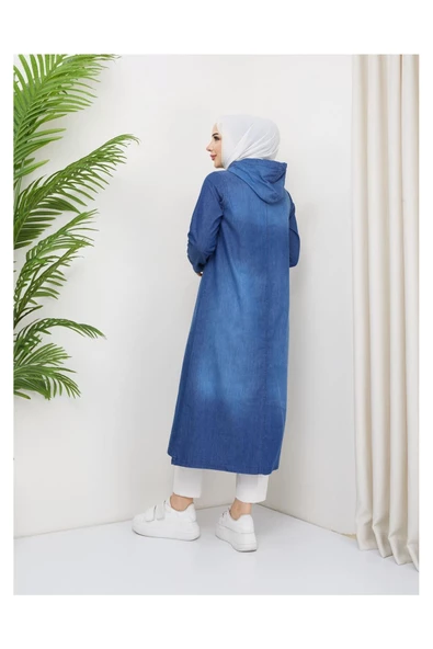Denim Kapşonlu Kap- Denin Pardesü - 6