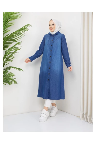 Denim Kapşonlu Kap- Denin Pardesü - 5