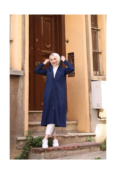 Denim Kapşonlu Kap- Denin Pardesü - 9