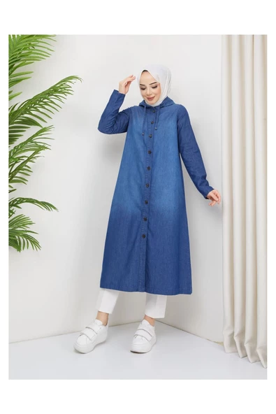 Denim Kapşonlu Kap- Denin Pardesü - 7