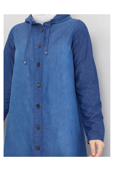 Denim Kapşonlu Kap- Denin Pardesü - 3
