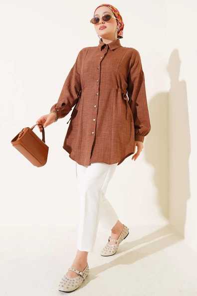 Beli Tünelli Gömlek Kahve - Resim 2