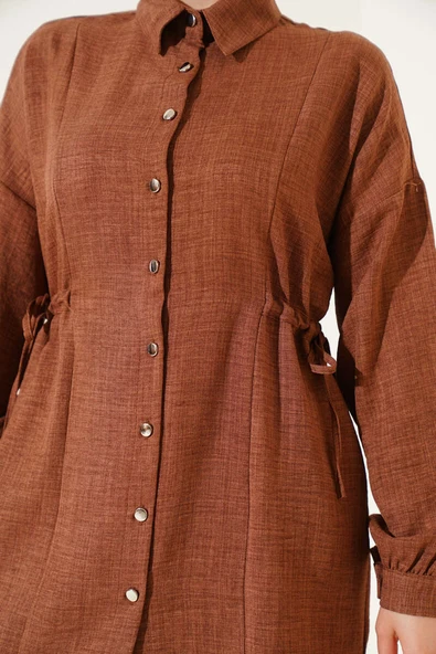 Beli Tünelli Gömlek Kahve - Resim 4