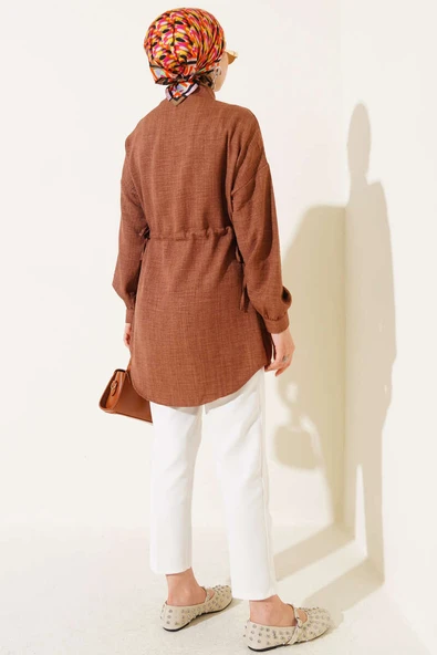 Beli Tünelli Gömlek Kahve - Resim 3