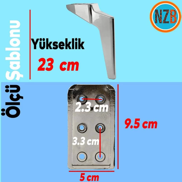 Mobilya Yükseltici Kanepe Sehpa TV Ünitesi Koltuk Ayağı 23 cm Krom Baza Ayak - Resim 3