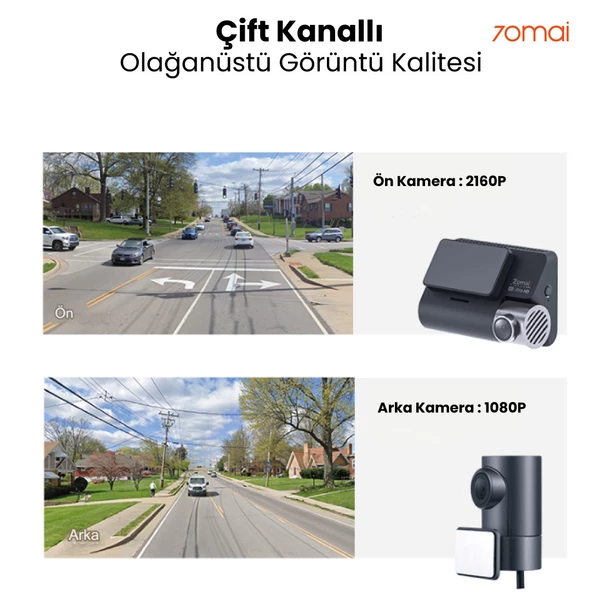 70Mai A800s-1 4K Araç İçi Kamera + Rc06 Arka Kamera Set - 3