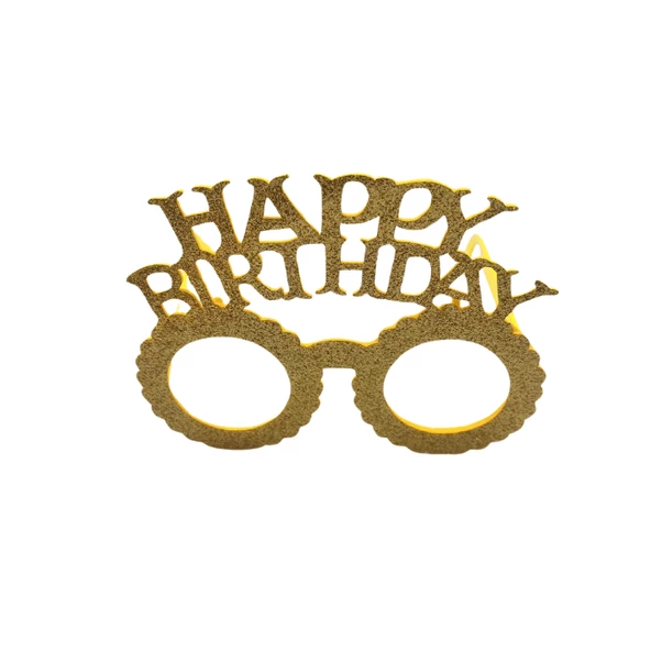 Plastik Happy Bırthday Simli Taç Gözlük Gold 2 li Set - 3