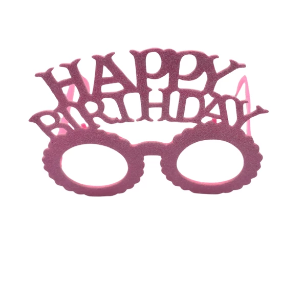 Plastik Happy Bırthday Simli Taç Gözlük Pembe 2 li Set - 3