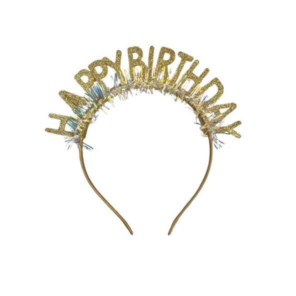 Plastik Happy Bırthday Simli Taç Gözlük Gold 2 li Set - 2