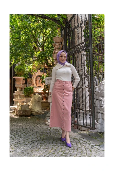 Boydan Düğmeli Gabardin Etek - 9