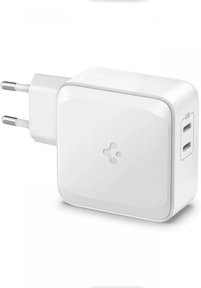 Spigen 65W USB-C 2 Port Adaptör Şarj Isısını Düşürür GaN Hızlı Şarj Aleti iPhone & Android & iPad & MacBook Type-C PE2007 White - ACH02693