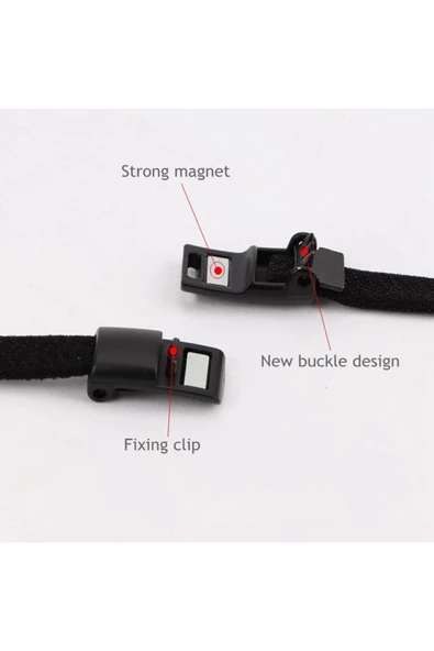 Mıknatıslı NİKEL KAPAMALI Elastik Yassı Bağcık 100 cm 1 Çift Siyah - Resim 2