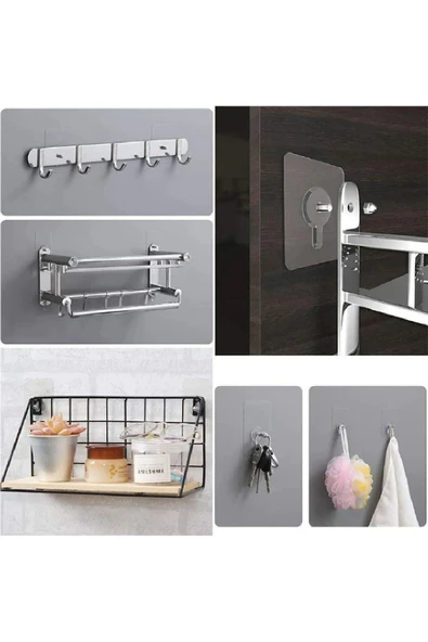 Kapı Arkası Elbise Askısı Kendinden Yapışkanlı Şeffaf Vidalı Havlu Askısı 4 Adet - 3