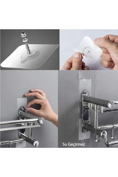 Kapı Arkası Elbise Askısı Kendinden Yapışkanlı Şeffaf Vidalı Havlu Askısı 4 Adet - 7