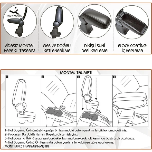 Citroen C-Elysee Araca Özel Kol Dayama Kolçak Siyah 2012+ sonrası modellere uyumlu Niken - Resim 4