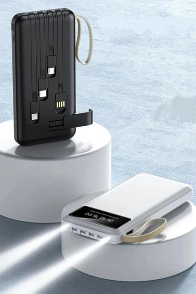 20.000 mAh, Dijital Göstergeli,Çoklu Uç, Lightning, Type C, Micro USB, USB Kablolu Taşınabilir Powerbank - 7