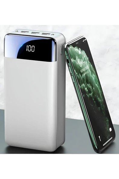 20.000 mAh, Dijital Göstergeli,Çoklu Uç, Lightning, Type C, Micro USB, USB Kablolu Taşınabilir Powerbank - 5