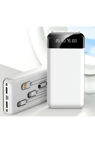 20.000 mAh, Dijital Göstergeli,Çoklu Uç, Lightning, Type C, Micro USB, USB Kablolu Taşınabilir Powerbank - 2