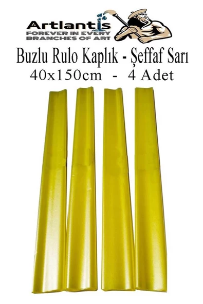 Buzlu Rulo Şeffaf Sarı Kaplık 4 Adet 40x150 cm Defter Kitap Kaplığı Okul Öğrenci Rulo Kaplık