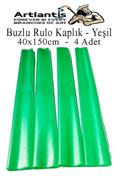 Buzlu Rulo Şeffaf Yeşil Kaplık 4 Adet 40x150 cm Defter Kitap Kaplığı Okul Öğrenci Rulo Kaplık