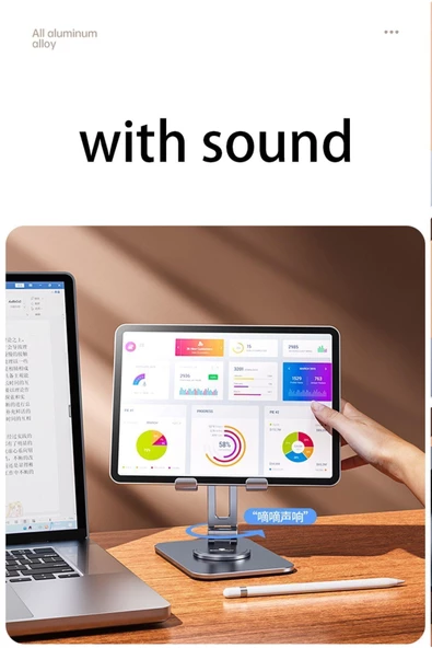 Katlanabilir Yükseklik Ayarlı Metal Masaüstü 360° Dönen Telefon Ve Tablet Standı, Tablet Tutucu