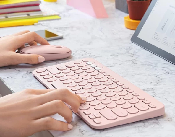 Lenovo Tab P11 ZABF0398TR 11.5" Uyumlu Kablosuz Bluetooth Pilli Klavye Mouse Seti - Pembe - Resim 4