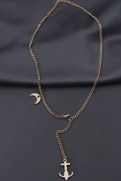 Çelik Rose Renk Çapa Tasarımlı Kadın Kolye - Resim 2