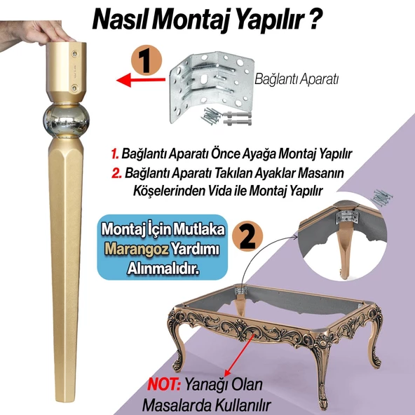 Elips Masa Dresuar Ayağı 75 cm Plastik Gold Altın Ayak Mutfak Yemek Masası Mobilya Ayakları Gold - Resim 5