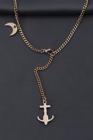 Çelik Rose Renk Çapa Tasarımlı Kadın Kolye ürün görseli 1