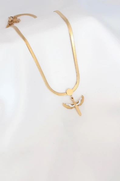 Mikail Figür Zirkon Taş Detay Gold Renk Çelik İtalyan Zincir Kadın Kolye ürün görseli 1