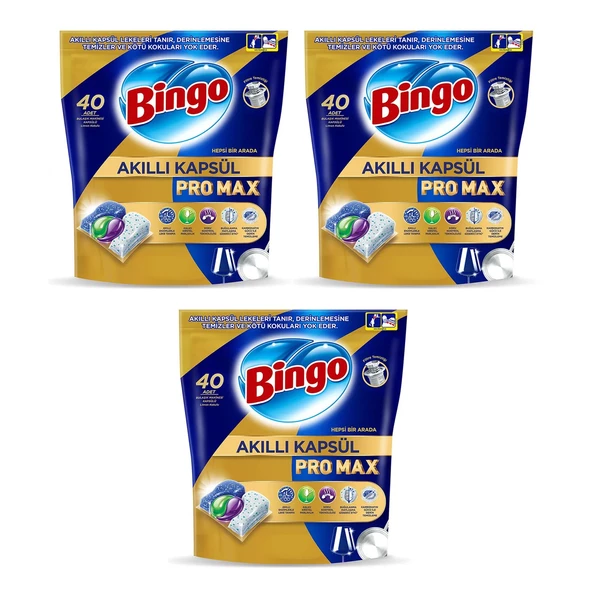 Bingo Akıllı Kapsül Pro Max Bulaşık Makinesi Tableti 40'lı x 3 Adet (120 Kapsül)