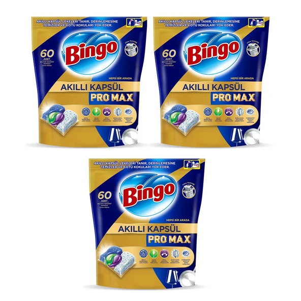 Bingo Akıllı Kapsül Pro Max Bulaşık Makinesi Tableti 60'lı x 3 Adet (180 Kapsül)