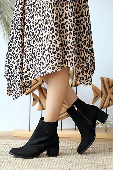 Pembe Potin Fermuarlı Kalın Topuklu Kadın Bot A1050-20 - Resim 2