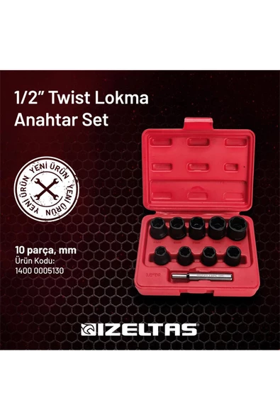 İZELTAŞ 1/2" Twist Lokma Seti Hasarlı Civata, Somun Sökme 10 Parça - 7