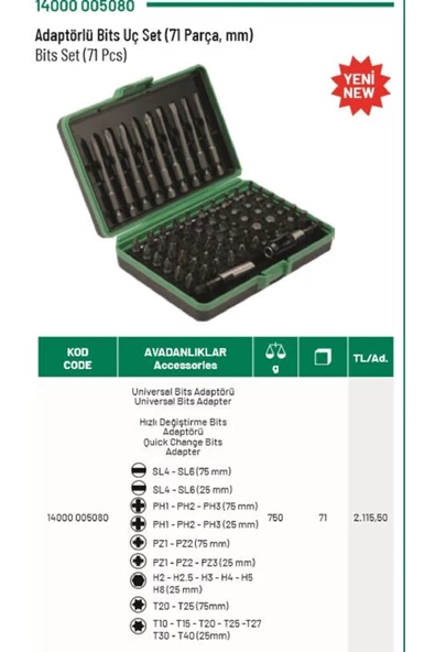 ELTA ADAPTÖRLÜ BİTS UÇ SETİ 71 PARÇA